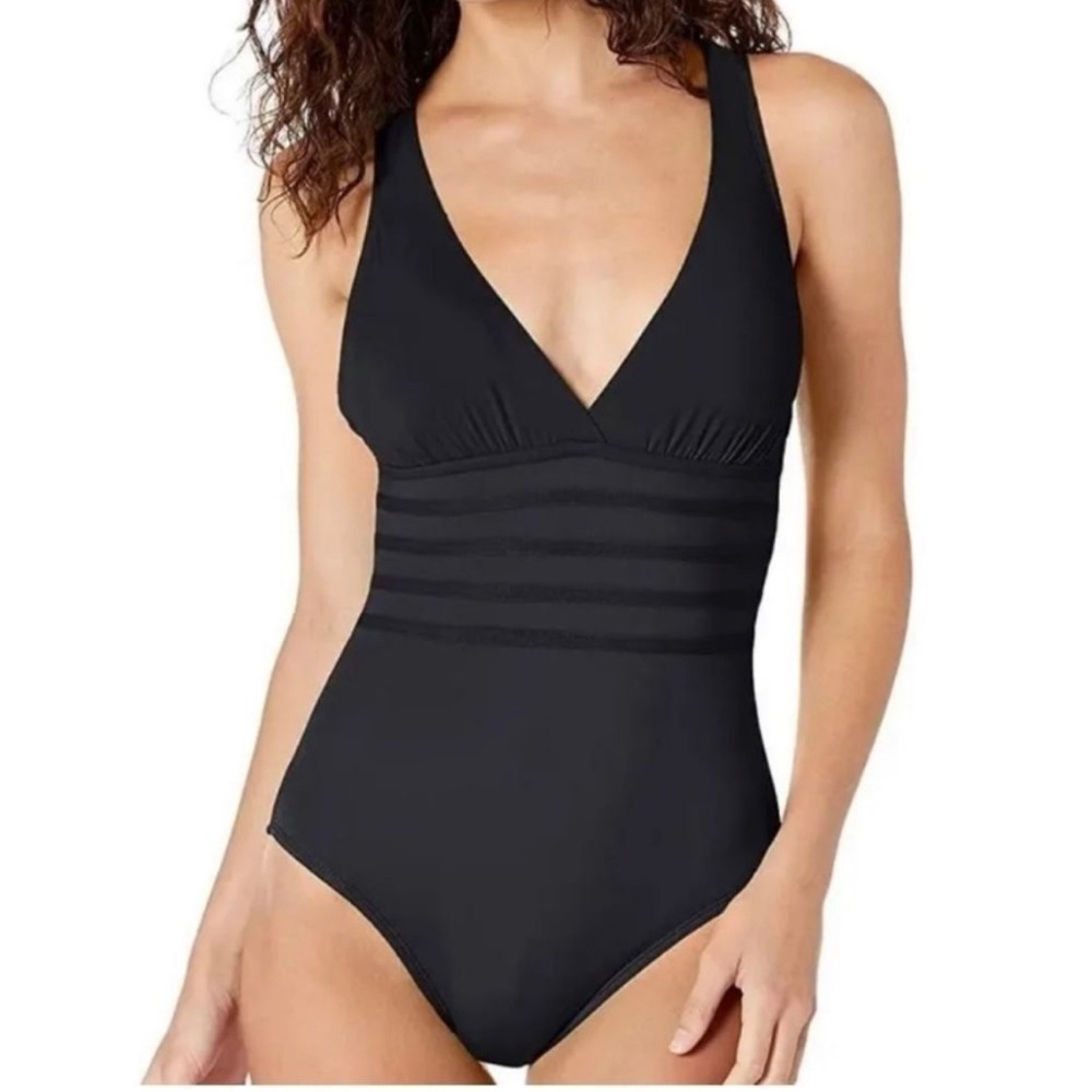 La Blanca island goddess black strappy one piece size 8